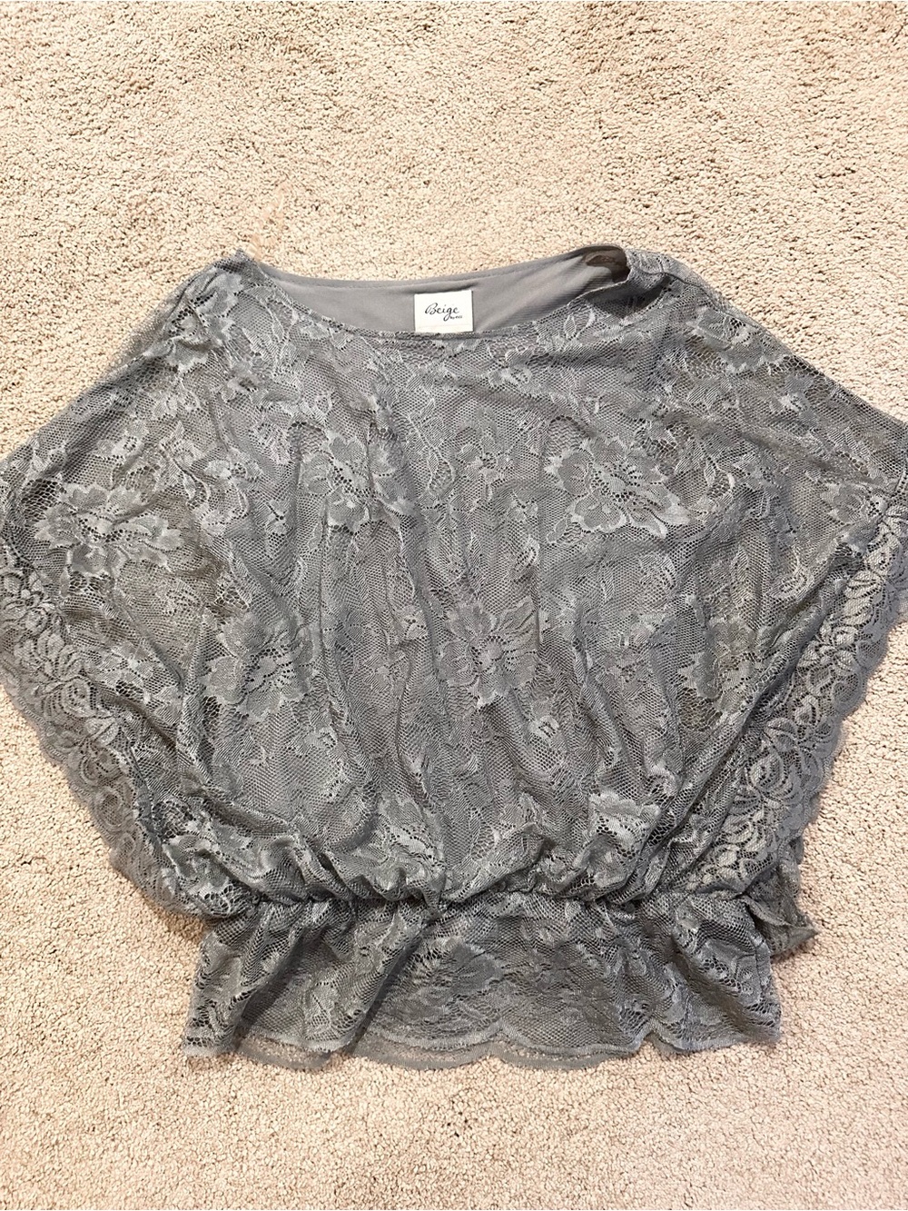 S Gray Lace Overlay Women's Top